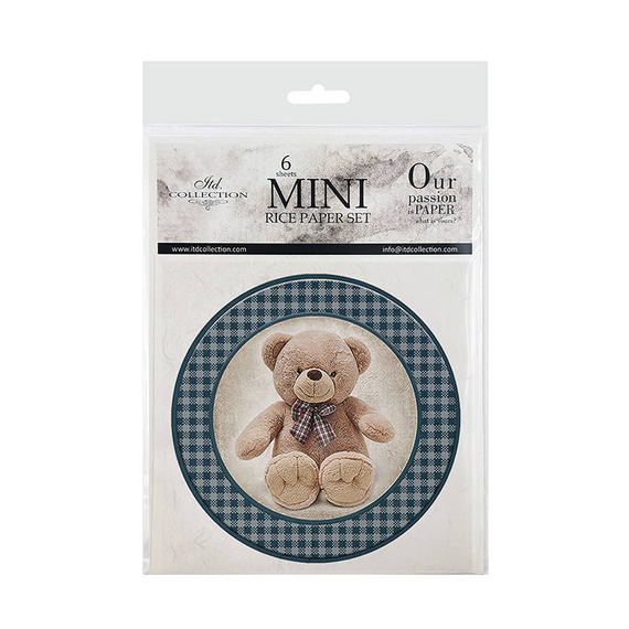 Zestaw papierów ryżowych - ITD - RSM047 niebieskie kratki, misie, maskotki, zabawki
