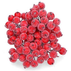 Jarzębina dekoracyjna czerwona oszroniona na druciku - 1 gałązka