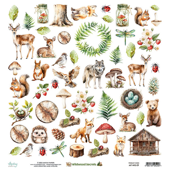 Papier z emementami do scrapbookingu 30x30 - Mintay - Wildwood Secrets
