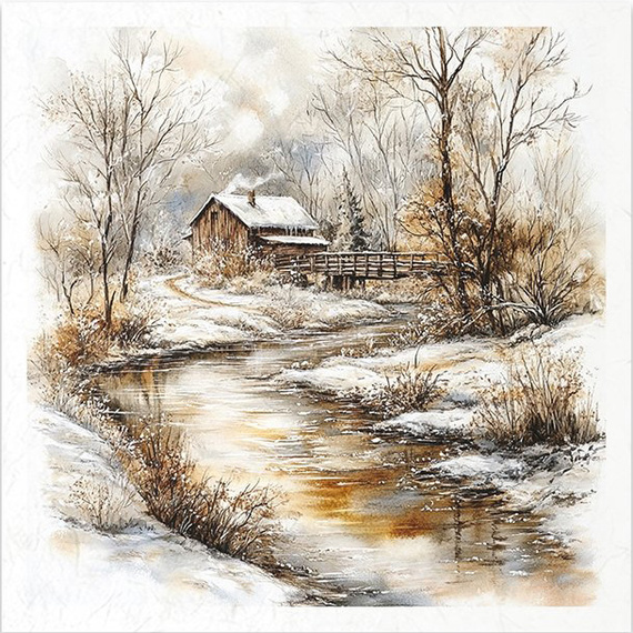 Zestaw papierów ryżowych - pejzaż zimowy, góry, natura, domki - RSM206 - Itd Collection