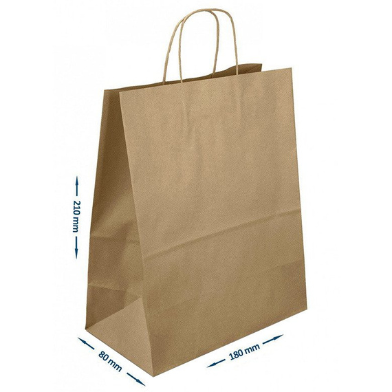 Torebka papierowa eko kraft brązowa - mała - 180x80x210mm uchwyt skręcany