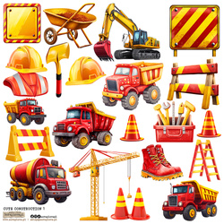 Naklejki papierowe - ScrapLove - Cute Construction 1 roboty drogowe pojazdy budowlane