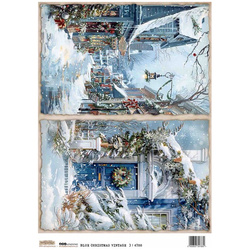 Papier ryżowy A4 - Scraplove - Christmas Blue Vintage 3 - Świąteczne niebieskie retro