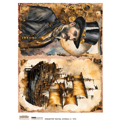 Papier ryżowy A4 - Scraplove - Steampunk Travel Journal 8 mężczyzna statek