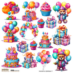 Naklejki papierowe - ScrapLove - Colorful Birthday 1 kolorowe urodzinki prezenty balony