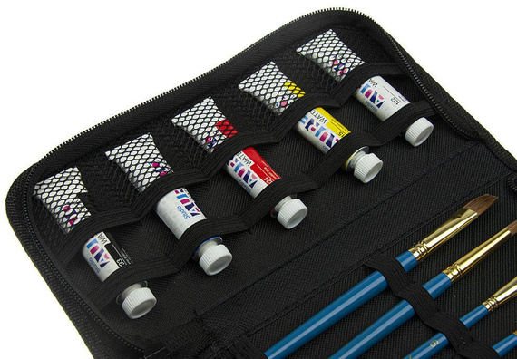 Zestaw malarski podróżny w etui - Phoenix - farby akwarelowe 5x12 ml, 5 pędzli