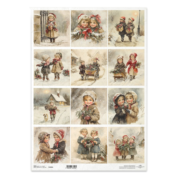 Papier ryżowy do decoupage A3 - dzieci, vintage, Boże Narodzenie - R1504L - Itd Collection