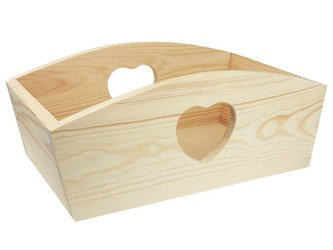 Drewniany pojemnik z sercem 21,5x13 cm - naturalne drewno sosnowe