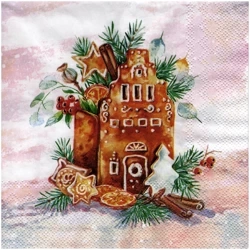 Serwetka 33x33cm - Gingerbread house piernikowy domek