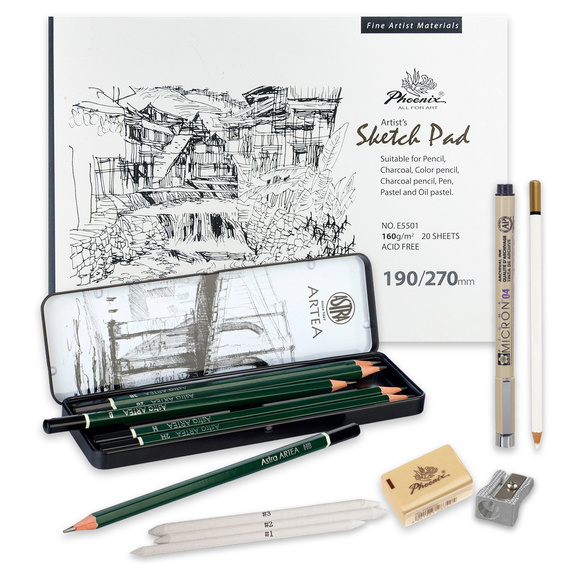 Zestaw do szkicowania z szkicownikiem A5 - kompletny zestaw dla rysowników