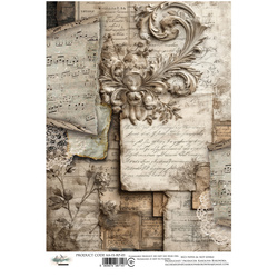 Papier ryżowy do decoupage A4 - Art of Alchemy - W ciszy, pismo, nuty