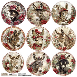 Naklejki papierowe - ScrapLove - Medallion Christmas Donkey 1 - Medaliony świąteczne osiołki