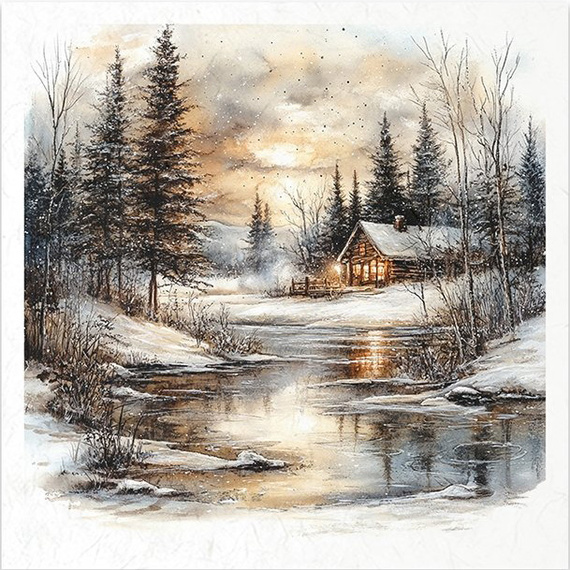 Zestaw papierów ryżowych - pejzaż zimowy, góry, natura, domki - RSM206 - Itd Collection
