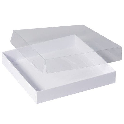 Pudełko z pełną szybką kwadratowe białe duże 15x15 - Rzeczy z papieru