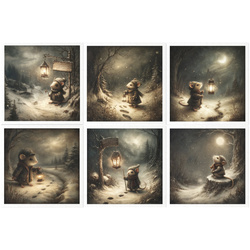 Zestaw papierów ryżowych - zimowy las, zimowa noc, myszka - RSM208 - Itd Collection