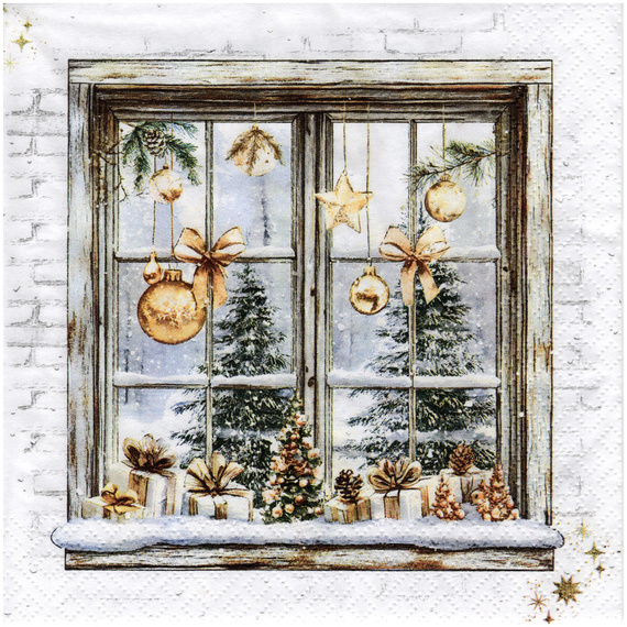 Serwetka do decoupage 33x33cm - Vue Hivernale Doree świąteczna dekoracja okienna
