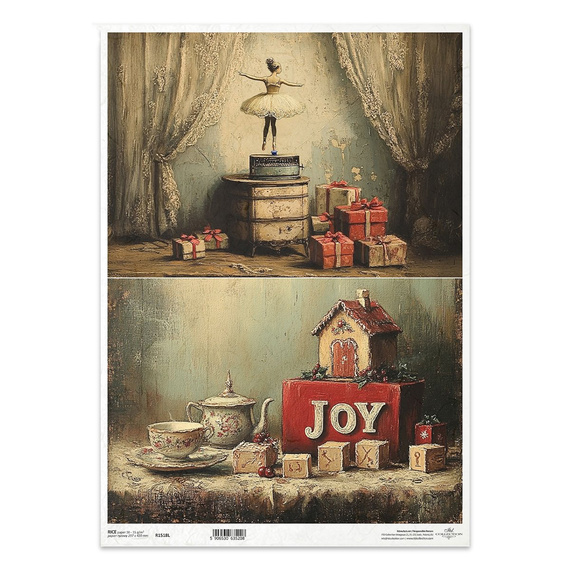 Papier ryżowy do decoupage A3 - baletnica, pozytywka, retro Boże Narodzenie - R1518L - Itd Collection 
