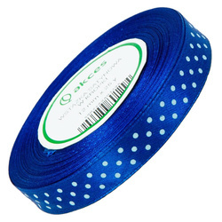 Wstążka satynowa granatowa w białe kropki 12mm 23m