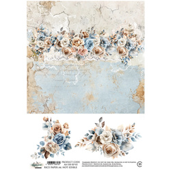 Papier ryżowy do decoupage A4 - Art of Alchemy - In shades of blue - kwiaty