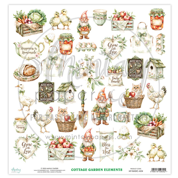Papier z elementami do scrapbookingu 30x30 - Mintay - Cottage Garden