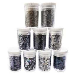 Zestaw brokatów i ozdób w odcieniu srebra i grafitu - 9 x 3,5-4g