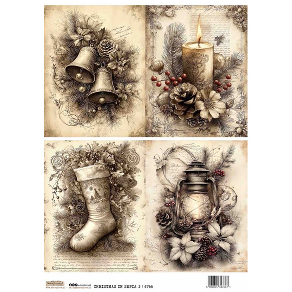 Papier ryżowy A4 - Scraplove - Christmas in sepia 3 - Święta w sepii