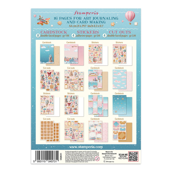 Zestaw papierów, naklejek i elementów Junk Journal - Candy Christmas - Stamperia