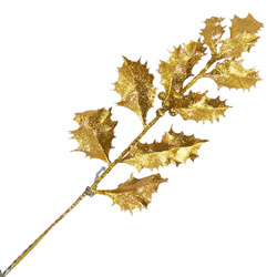 Gałązka ostrokrzew brokatowa złota
