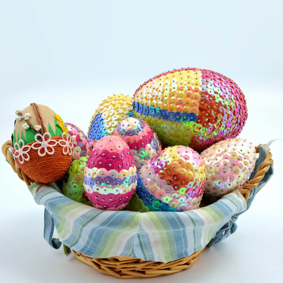 Zestaw kreatywny Wielkanoc - jajka styropianowe, wstążki, cekiny