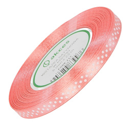 Wstążka satynowa w kropki 6 mm - łososiowa 117 - 23 m - dekoracyjna tasiemka