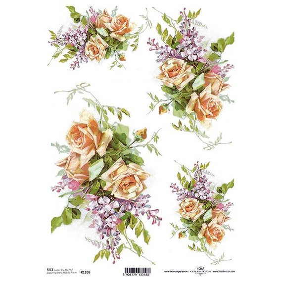 Papier ryżowy do decoupage ITD-R1206 / bez, róże