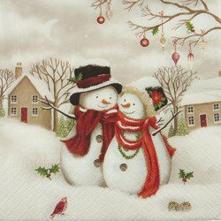 Serwetka 33x33cm - Zakochane bałwanki