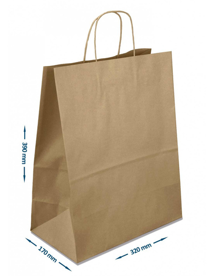 Torebka papierowa eko kraft brązowa - duża - 320x170x390mm uchwyt skręcany