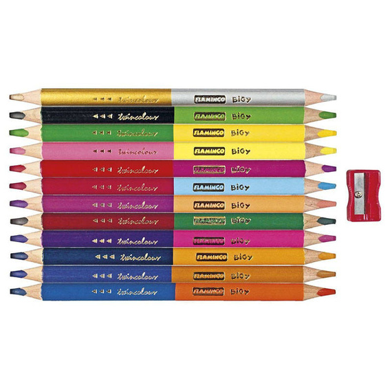 Kredki ołówkowe dwustronne z temperówką Flamingo