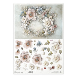 Papier ryżowy do decoupage A3 - kwiatowy wieniec 3D - R1453L - Itd Collection