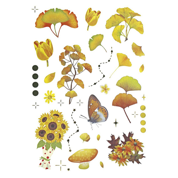 Naklejki foliowe - Żółte kwiaty i liście