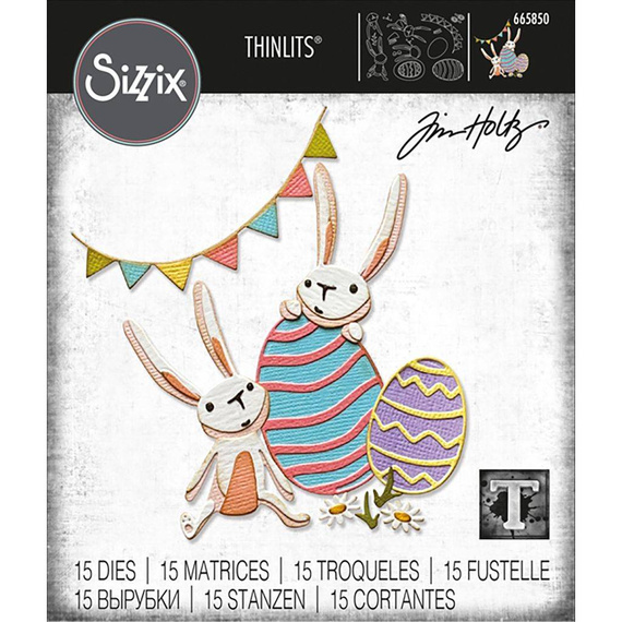 Wykrojnik Sizzix Thinlits - Bunny Games by Tim Holtz króliki z pisankami