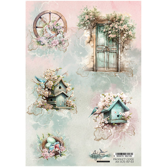 Papier ryżowy do decoupage A4 - RP03 drzwi budki dla ptaków