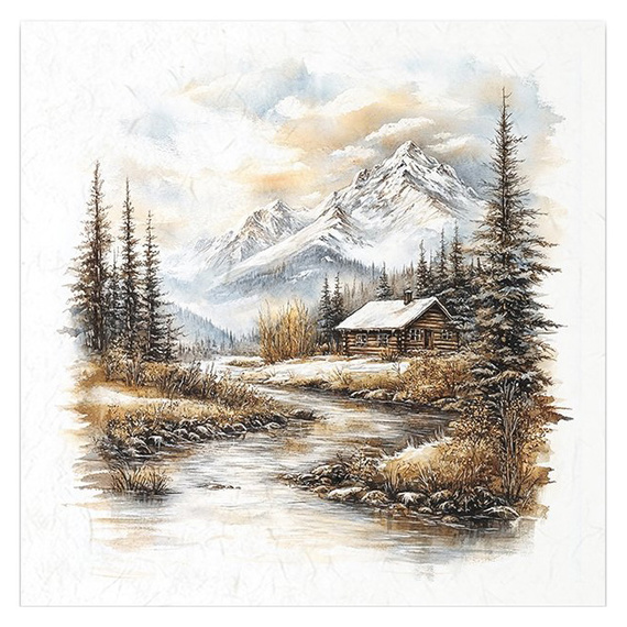 Zestaw papierów ryżowych - pejzaż zimowy, domki, drzewa iglaste - RSM205 - Itd Collection