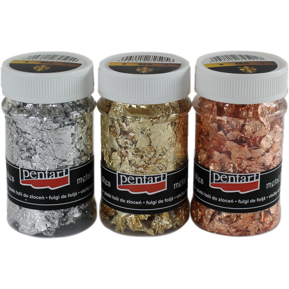 Folia płatki miedziane i srebrne metal flakes słoik 100ml - Pentart M1