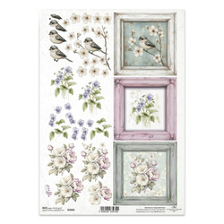 Papier ryżowy do decoupage A4 - kwiaty 3D, ramki - R2608 - Itd Collection