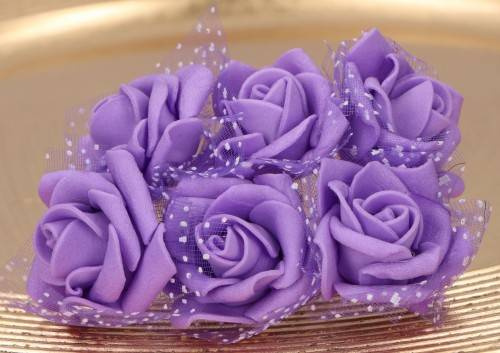 Kwiatki piankowe fioletowe z tiulem