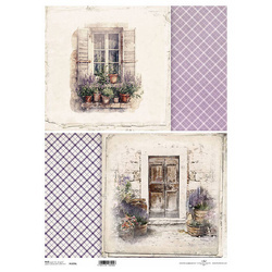 Papier ryżowy do decoupage A3 ITD-1079L okna drzwi lawenda