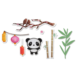 Wykrojnik + stempel Sizzix Framelits - Oriental Elements - panda lampion