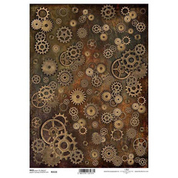 Papier ryżowy do decoupage ITD-R1113 - A4 zębatka, zębatki, koło zębate, koła zębate, trybik, nakrętka, nakrętki, steampunk, rdza, metal, tło