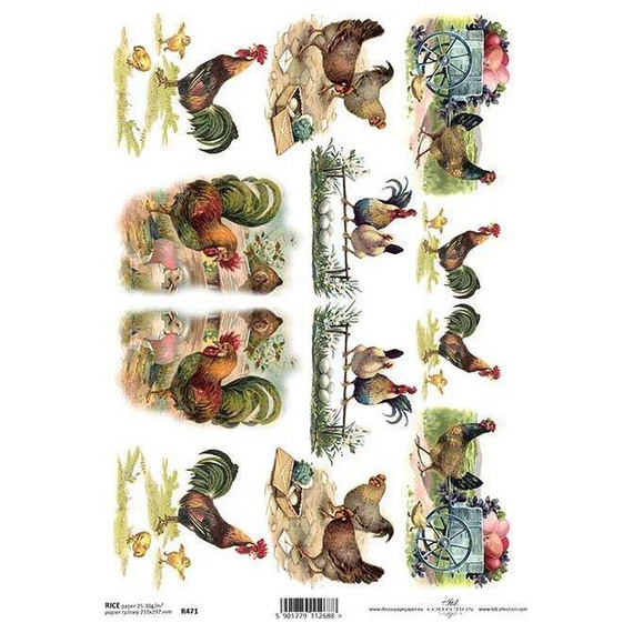 Papier ryżowy do decoupage ITD-R471 - A4 kury koguty