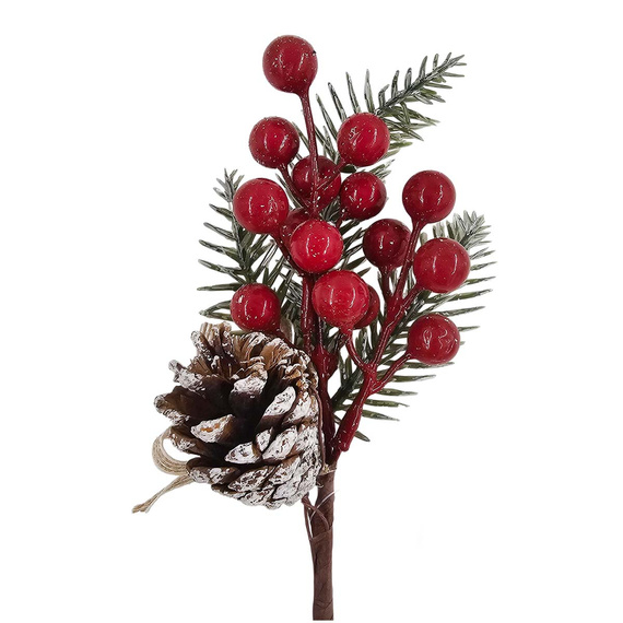 Gałązka świąteczna z szyszką i jagodami - 1szt
