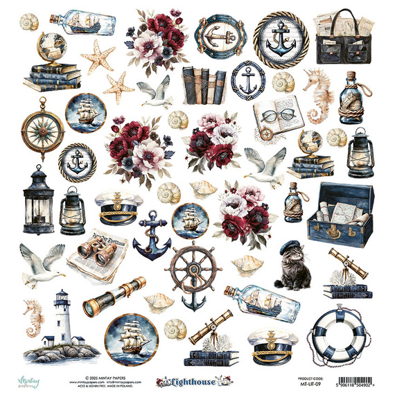 Papier z emementami do scrapbookingu 30x30 - Mintay - Lighthouse