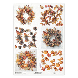 Papier ryżowy do decoupage A4 - jesienne wianki dynie jabłka - R2496 - Itd Collection