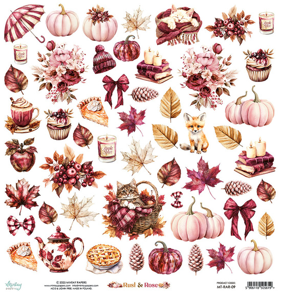 Papier z elementami do scrapbookingu 30x30 - Mintay - Rust & Rose